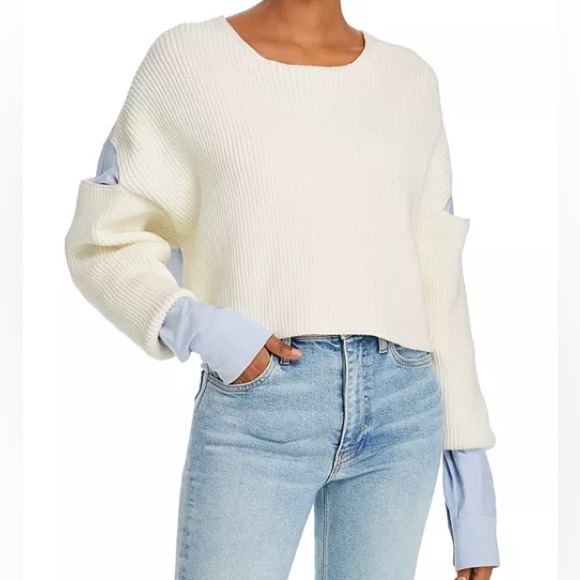 Alexander Wang Sweaters - alexanderwang.t Layered-Look Cutout Combo Top Knit Denim White Blue Size XS